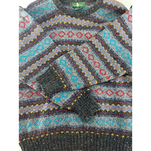 VTG Hunt Club Mens sz L Wool Knit Sweater Blue Gray Red Stripes Grandpa Academia - Picture 8 of 8